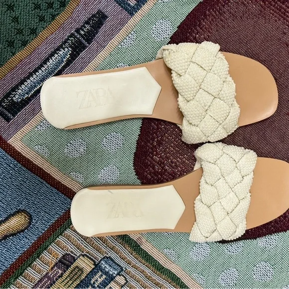 Zara Women's Tan and Cream Braided Sandals - Picture 1 of 4